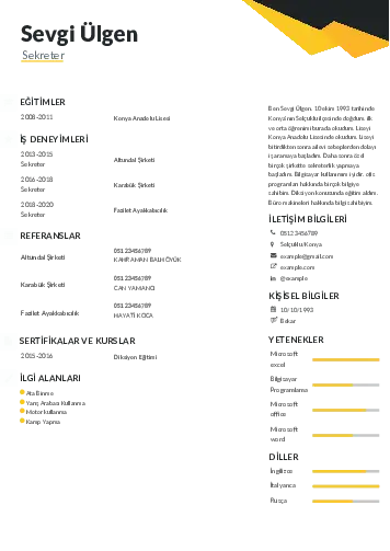 Sekreter CV Örnekleri cv indir